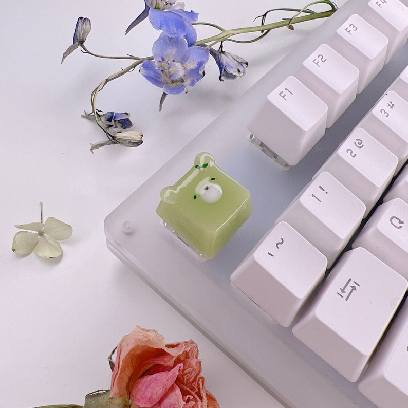 Green Tea Bear Artisan Keycap Kawaii Keycaps Cute Keycaps Etsy