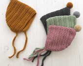 Pom pom pixie bonnet crochet baby bonnet wool pixie hat hello moon crochet newborn to toddler size boys and girls winter accessory