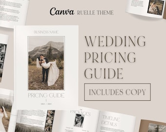 CANVA Digital Download Guida ai prezzi per i clienti della fotografia di matrimonio moderna Libro di benvenuto pre-scritto Modello di rivista di fuga d'amore modificabile