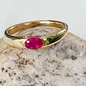 Oval cut Burma Ruby Ring solid 14K yellow gold  and 2 Round  Diamond Ring  Hand made  Ring