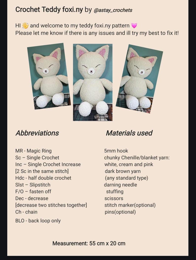 Teddy Foxi.ny Crochet (PATTERN) - Etsy
