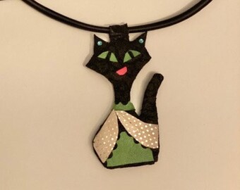 Black Cat Pendant Genuine Leather Craft  PENDANT Handmade Gift for Woman Accessories Gift for Friends Gift Mother Day Good Luck Unique