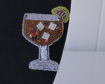 Mother 's Day gift , Swarovski Crystal Cocktail Brooch, Cocktail, Glass Bead, Brooches, Leather, Art Deco, HandMade, Gift for Her,style