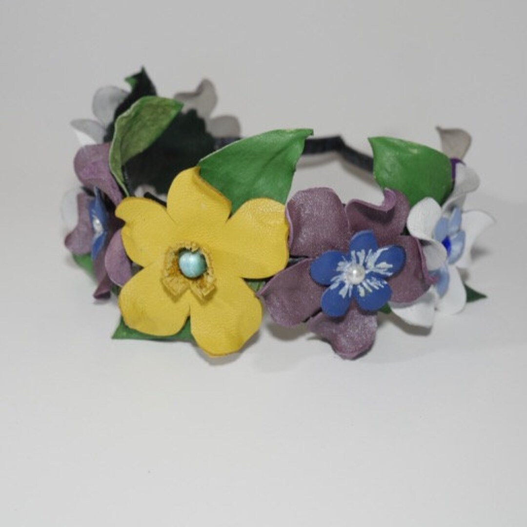 ?Upcycled Leather Whimsy Floral Headband? My APMs got a spring makeover with my handmade leather  main image 3