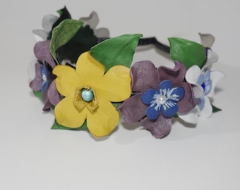 Spring Crown Flowers Headband Handmade Flowers Leather Craft Modern Stylish  Unique Mother's day 3rd Anniversary Lowers Gift for her Tiara