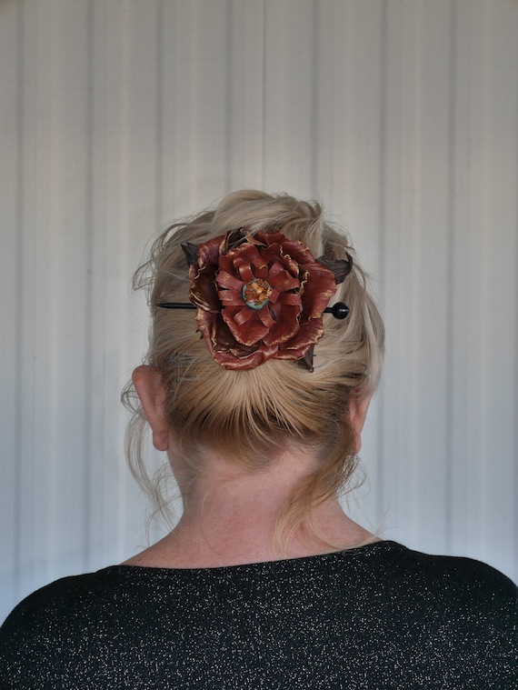 Brown Flower Hair Tie, Leather Craft, Leather, Handmade  display picture 3