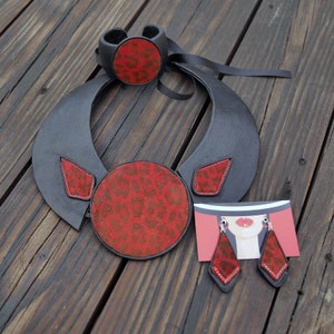 Genuine Leather Set Carmen Red Black Necklace  Bracelet  Earrings Leather Craft Jewelry, Handmade Gift for Woman Necklace style gift for her