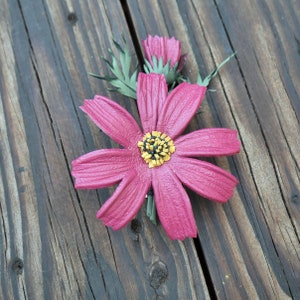 Burgundy Cosmos Flowers Brooch Gift for Mom Leather Craft Handmade,Brooches Gift for friends Mother&#39;s day, Pin  flowers, Gift for woman