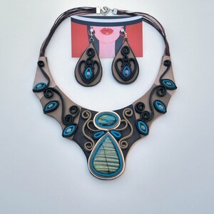 Leather Set Unique Necklace Earrings  Labradorite Stote Gift for Her Genuine Leather Mothers Day Leather Craft, Woman gift, Handmade,
