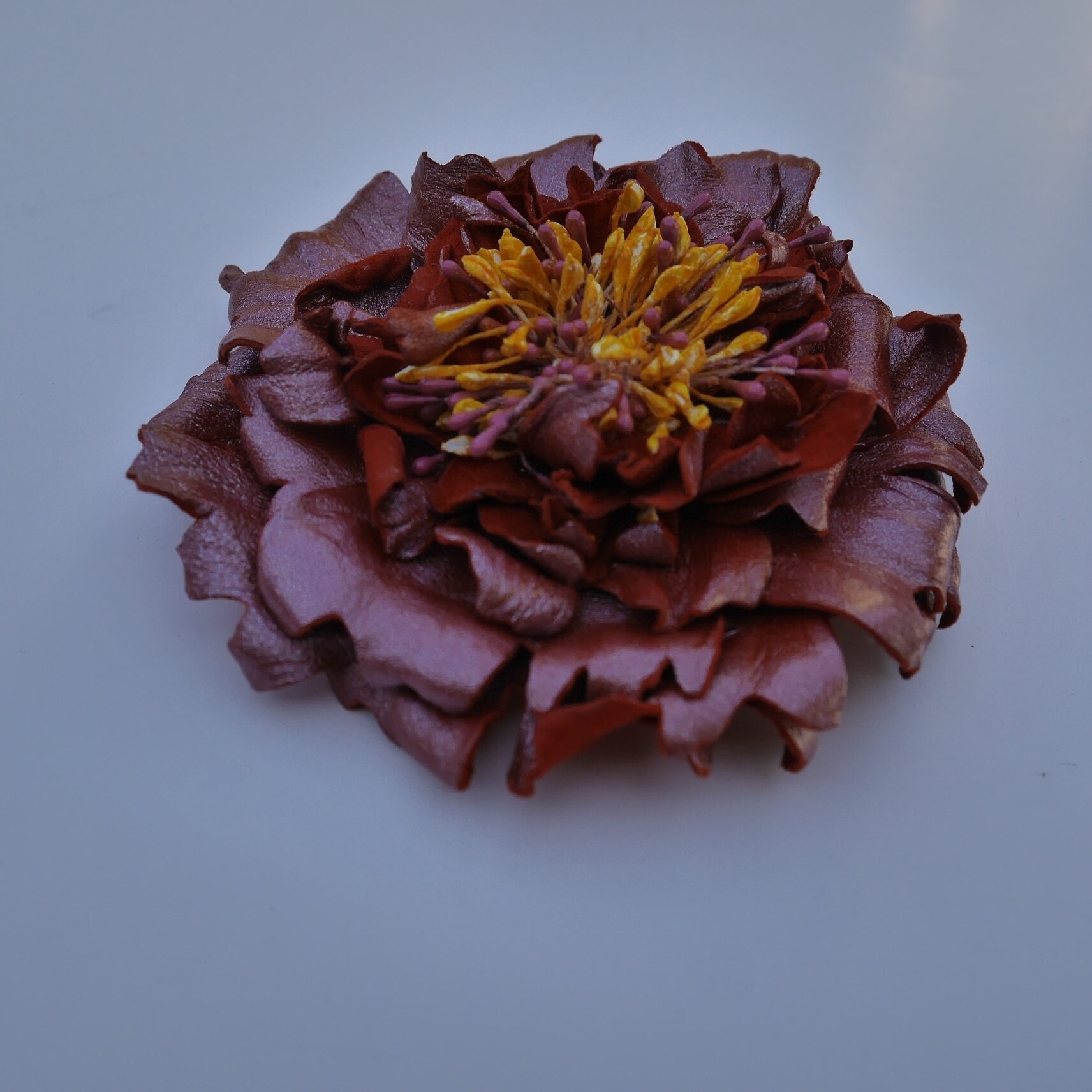 Broche Fleur En Cuir Brillant - Rose Italienne Faite Main, Sans Marque, Pour Femme