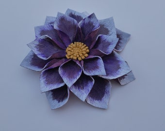 Purple Dahlia Brooch Leather Craft Leather, Brooch, Handmade, Gift for Her, Flowers, Leather Brooch Leather Flowers Rose,  Gift for woman