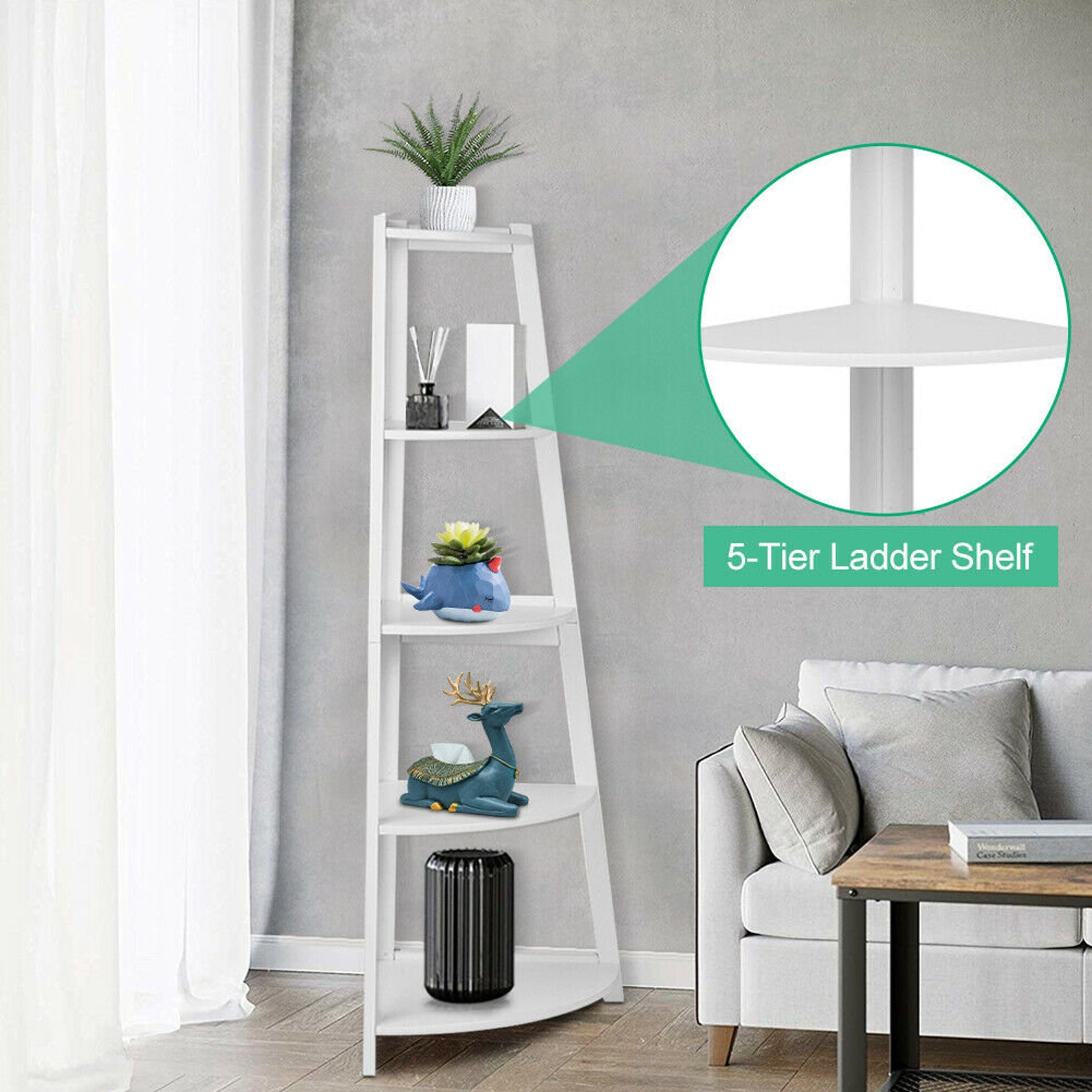 5 Tier White Ladder Corner Shelf Rack Office Organizer Unit Etsy