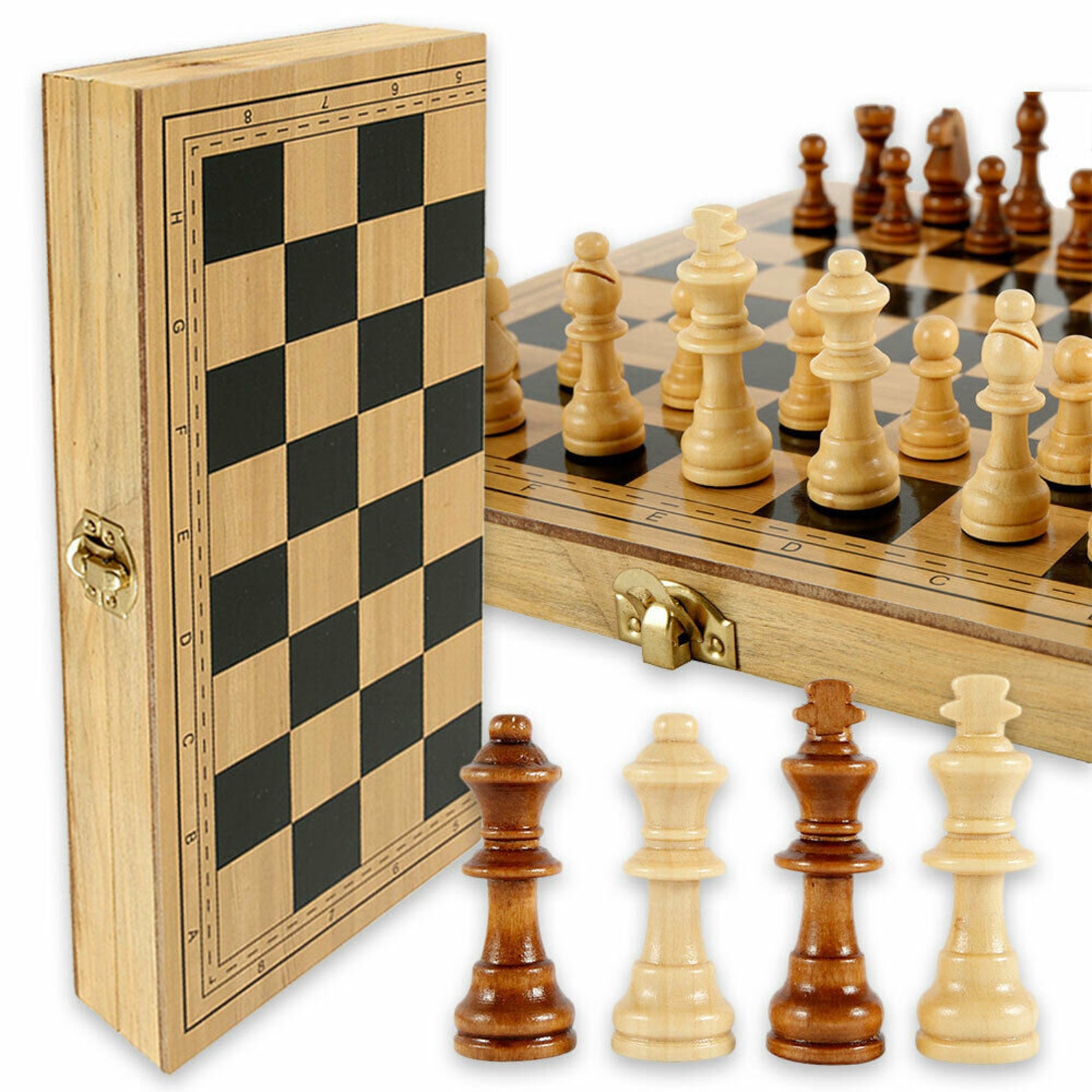 Large Wooden Chess Set Folding Chessboard Pieces Wood Table Etsy