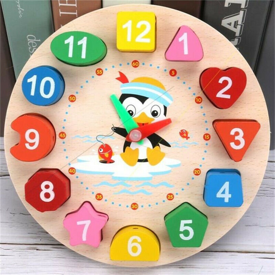 Wooden Blocks Teaching Time Number Clock Baby Kids Early Etsy