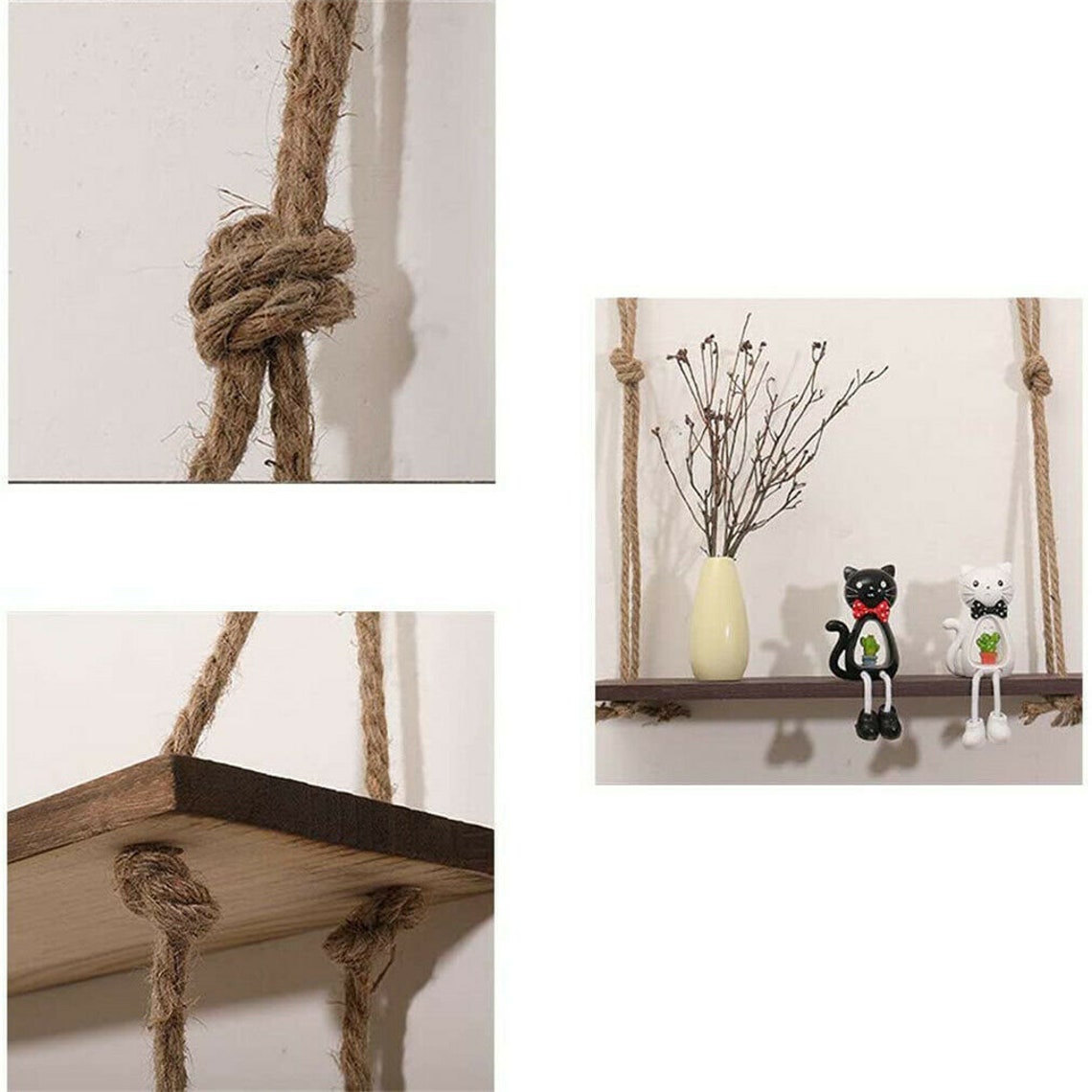 3 Tier Wooden Hanging Shelf With Rope Window Wall Plant Rope Etsy