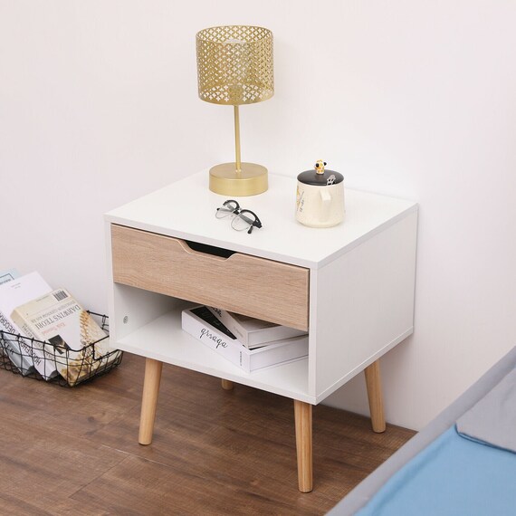 Wood Bedside Table Side Table Nightstand Cabinet Storage w/ Drawer Home Decor Wood Bedside Table Side Table Nightstand Cabinet Storage w/ Drawer Home Decor