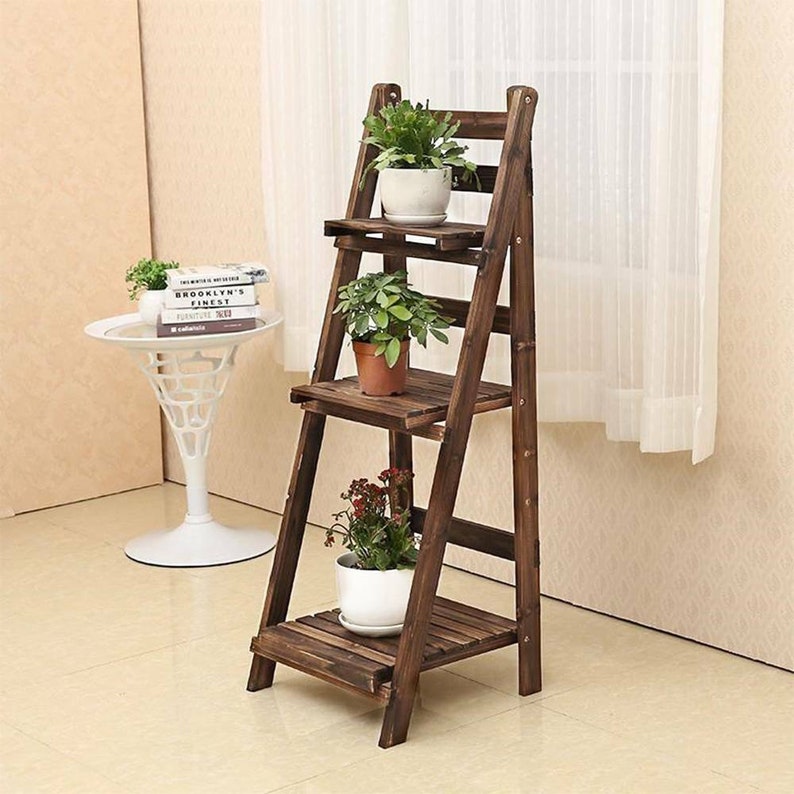 3 Tier Wooden Ladder Shelf Display Stand Unit Home Plant Etsy