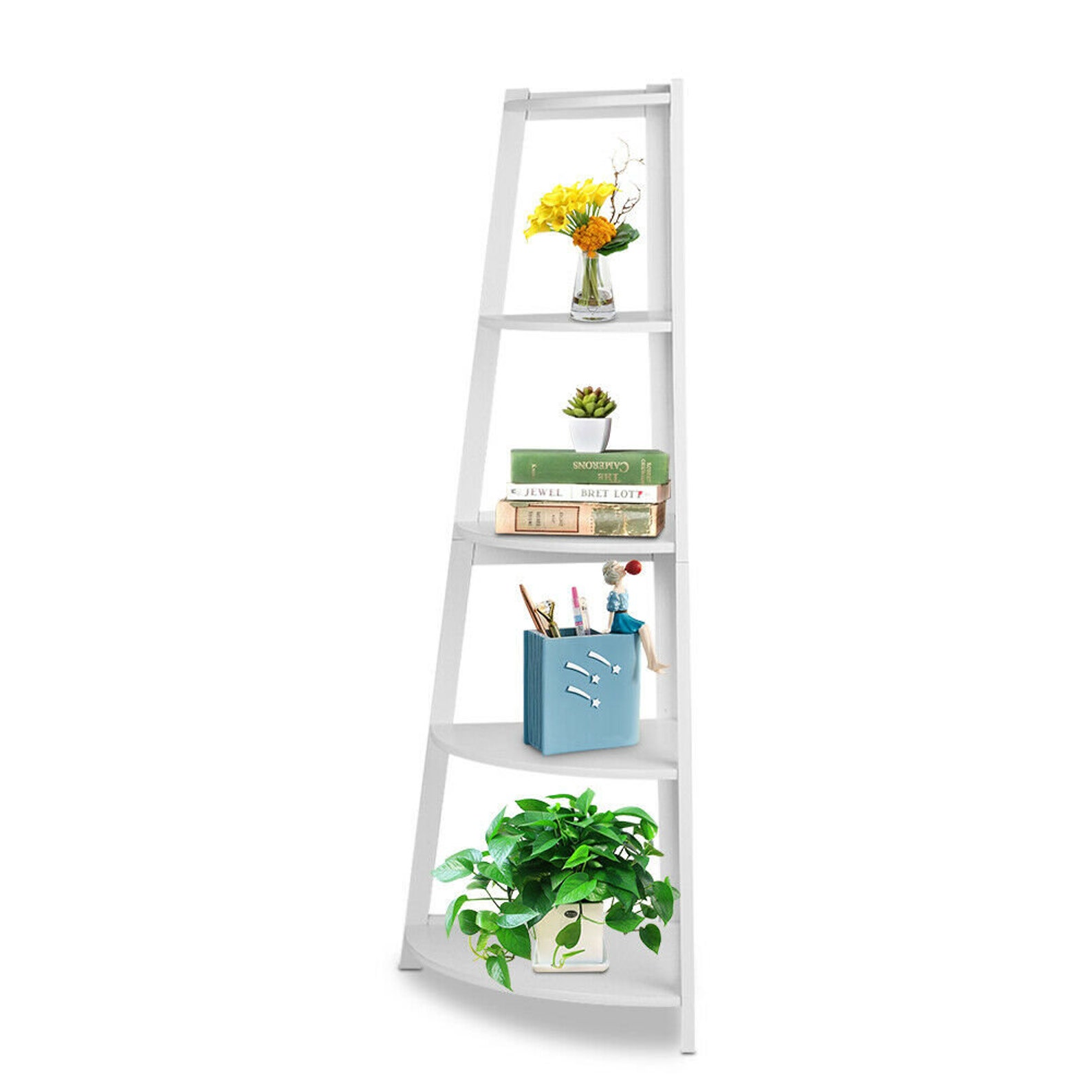 5 Tier White Ladder Corner Shelf Rack Office Organizer Unit Etsy