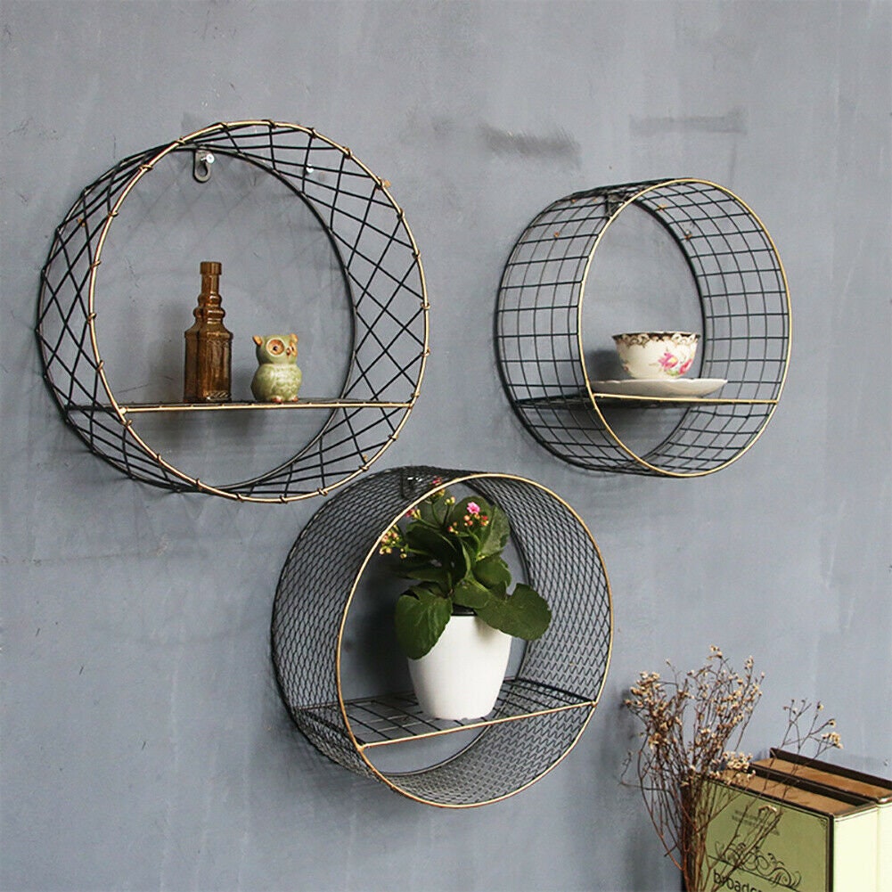 Vintage Hanging Wall Shelf Natural Wood & Metal Industrial Etsy