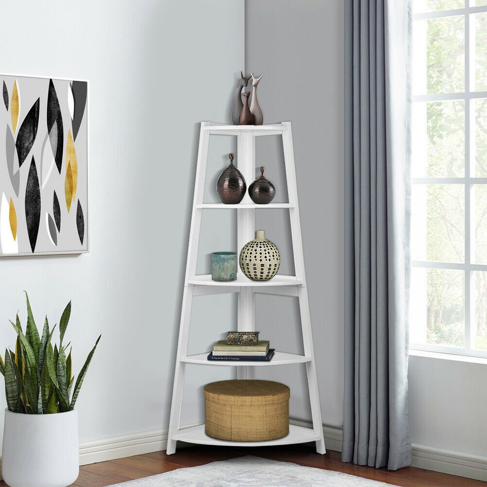 5 Tier White Ladder Corner Shelf Rack Office Organizer Unit Etsy