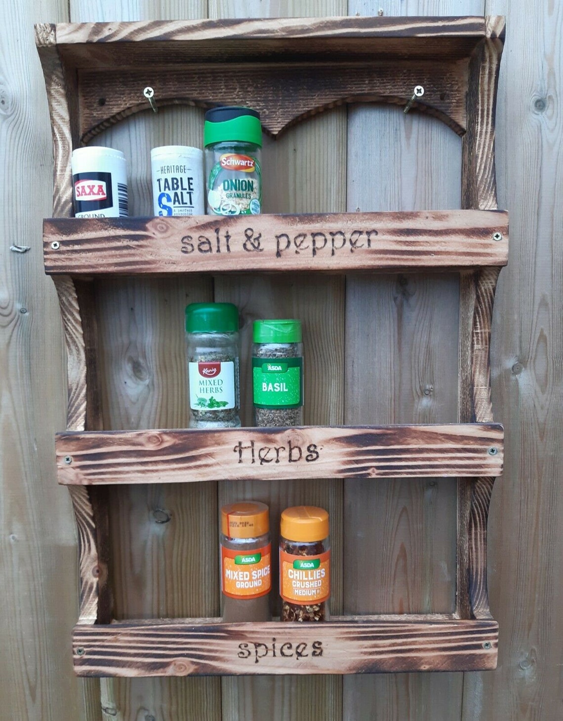 Handmade Rustic Spice Rack 3 Shelves Herb Rack Wall Mounted Etsy