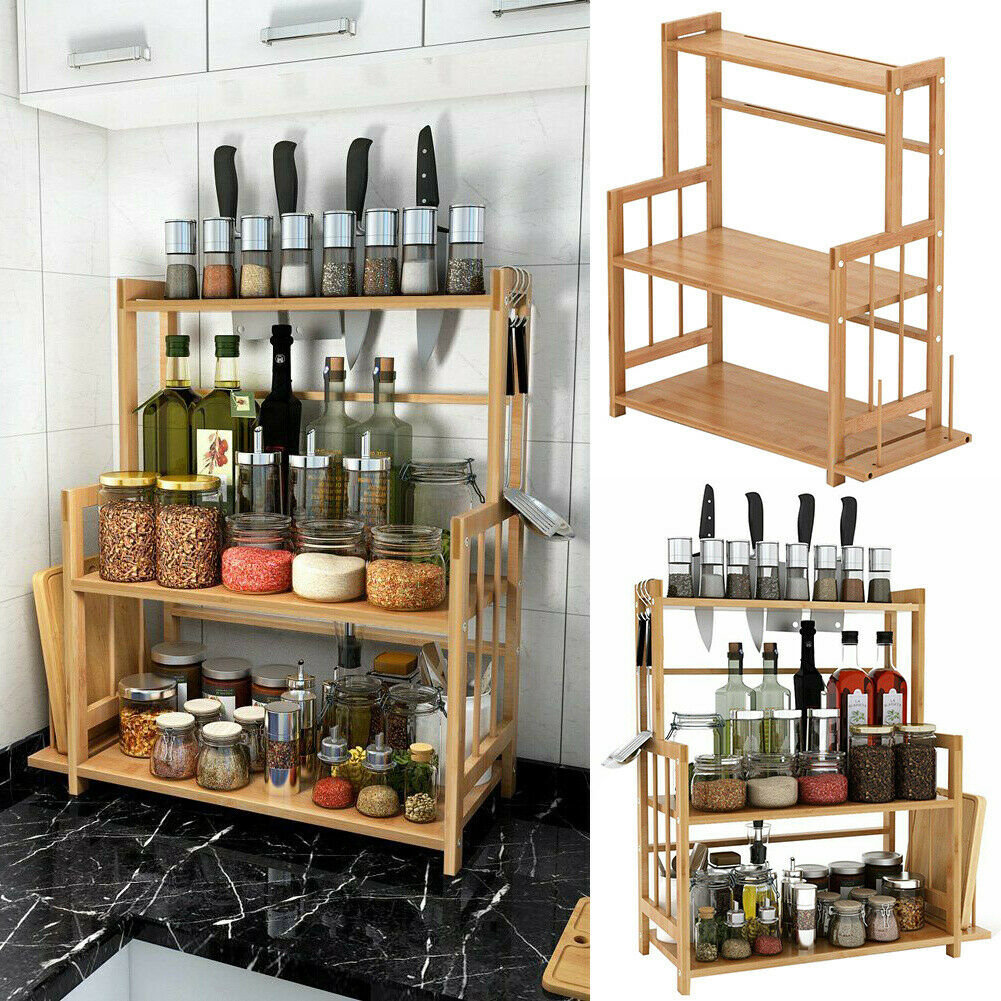 3 Tier Bamboo Spice Rack Herb Jar Knife Holder Kitchen Etsy