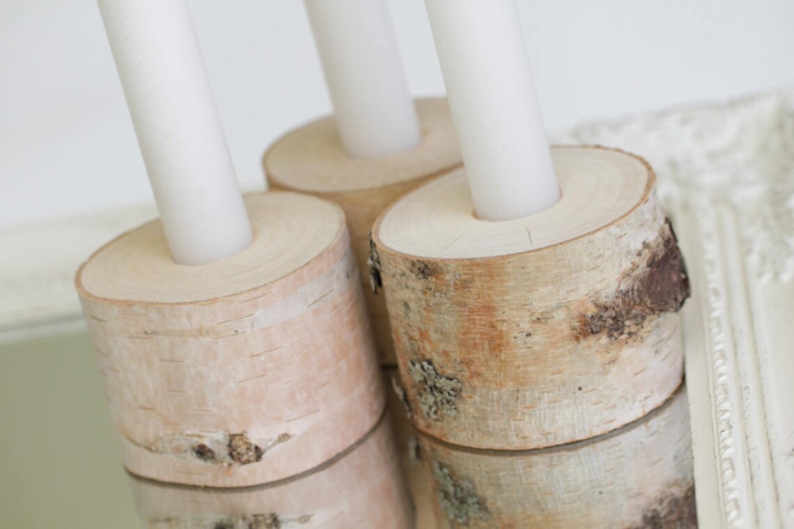 Set von 5 Birken Kerzenhaltern Holzkerzenhalter rustikales | Etsy