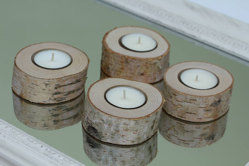Set of 5 Birch Candle Holders Log Candle Holders Tea Light Etsy