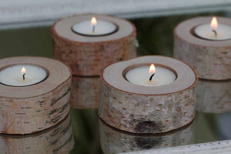 Set of 5 Birch Candle Holders Log Candle Holders Tea Light Etsy