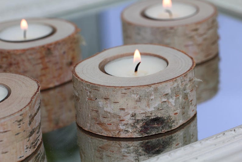 Set of 5 Birch Candle Holders Log Candle Holders Tea Light Etsy