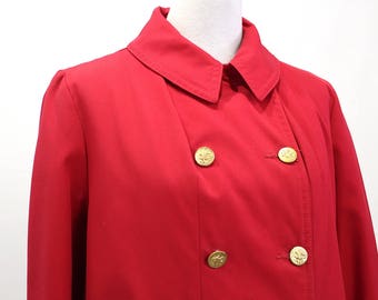 Vintage Clothing • Bright Red • 60s/ 70s Double-breasted Trench Coat • All Season Coat • Removable Lining • Made in Canada
