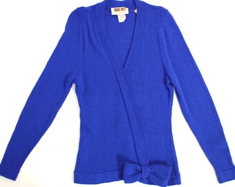 Vintage Women's Clothing • 1980’s Marni Knits • Royal Blue Wool Sweater • Bow Detailing •