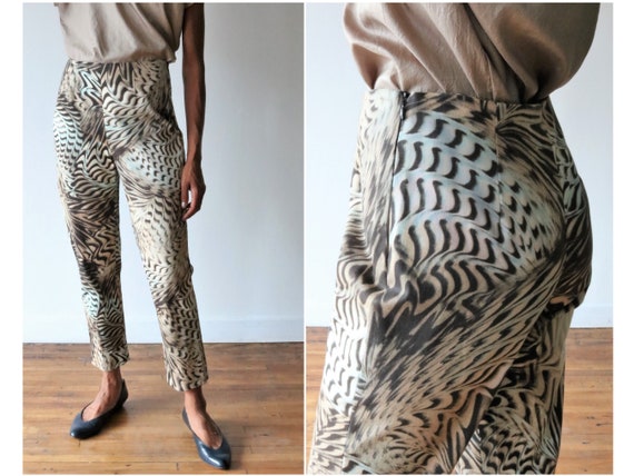 90's Cat Print / Animal Print mid-High Waist Pant… - image 1