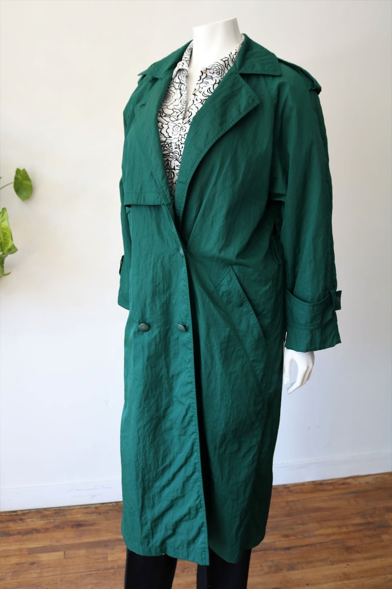 Vintage Green Trench Coat Women's 80's Emerald Green Trench Long/maxi