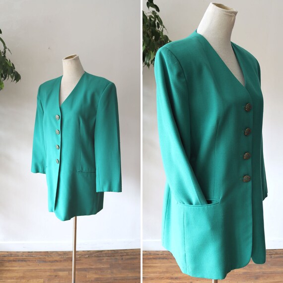 Women's 80's Teal Blue Blazer - Basic Women's Ligh