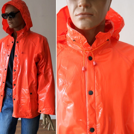 Vintage 90's Lined Orange Vinyl Hunting Jacket - R