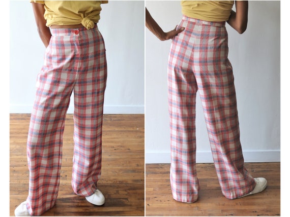 70's Plaid High Waisted Pants - Hand-Made - Red Bl