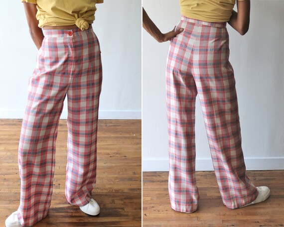 yellow plaid high waisted pants