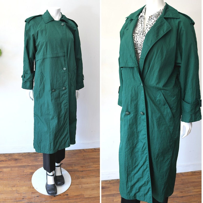 Vintage Green Trench Coat Women's 80's Emerald Green Trench Long/maxi