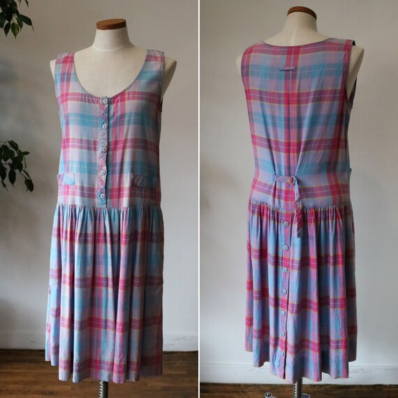 Vintage Bubble Gum Madras Plaid 90’s Sleeveless Ju