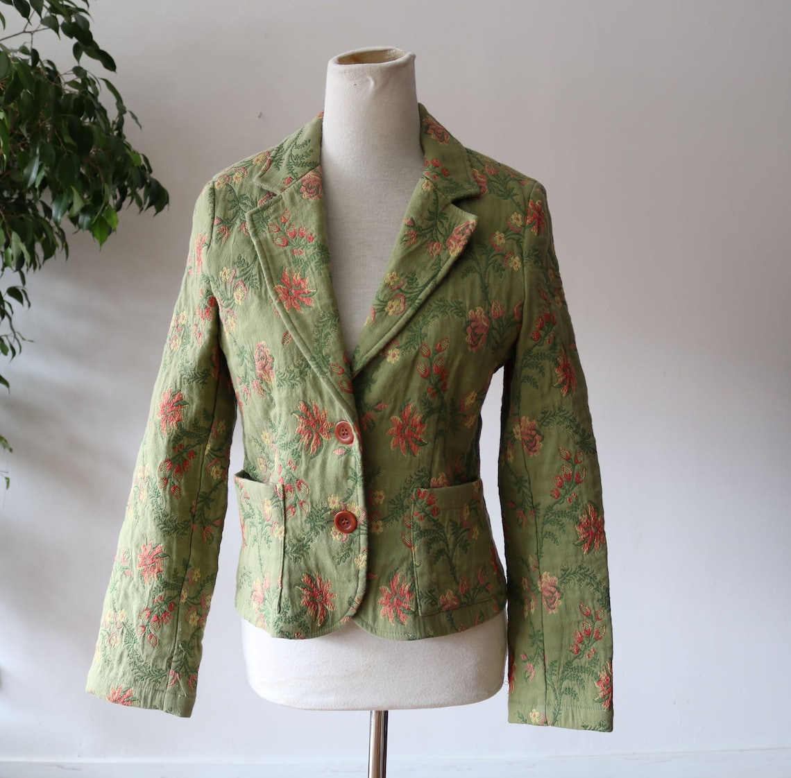 Vintage Women's Floral Blazer Pale Green with Floral | Etsy