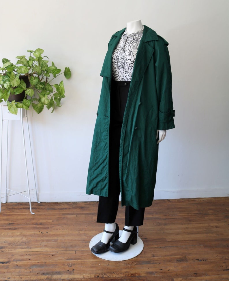 Vintage Green Trench Coat Women's 80's Emerald Green Trench Long/maxi