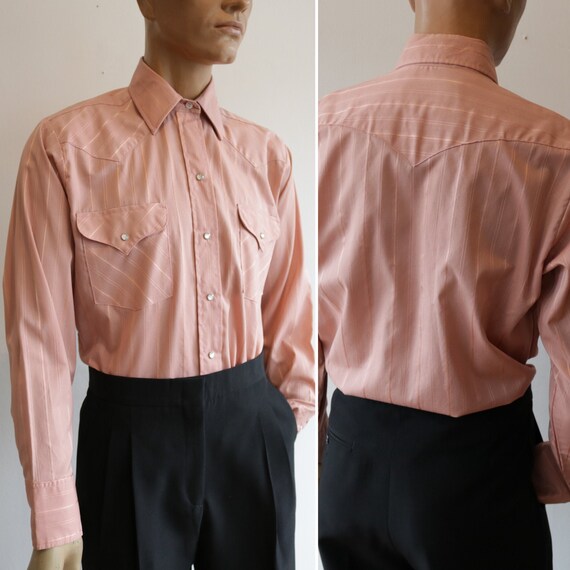 Men's 70's Cowboy Western Shirt - Salmon with Sati