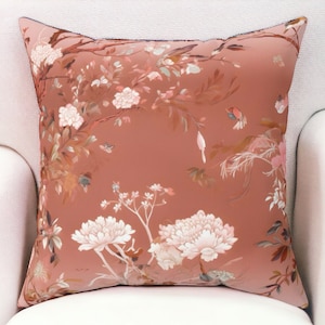 Roze Chinoiserie kussen, Grandmillinial patroon, woondecoratie, decoratief accent gooien kussen, bloemenkussensloop