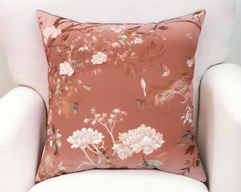 Pink Chinoiserie Pillow, Grandmillinial Pattern, Home Decor, Decorative Accent Throw Pillow, Floral Pillow Cover