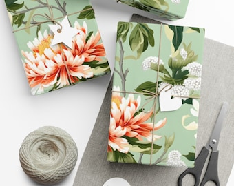 Vibrant Mint Christmas Wrapping Paper, Unique Wrapping Paper Roll, Floral Wrapping Paper,