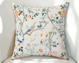 Pastell Chinoiserie Kissen, Grandmillinial Muster, Wohnkultur, dekoratives Akzentkissen, Blumenkissenbezug