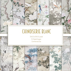 White chinoiserie digital paper, seamless scrapbook paper, wedding pastel ivory white, digital paper, floral