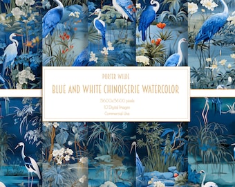 Chinoiserie azul, papel digital, papel de álbum de recortes sin costuras, papel de álbum de recortes chinoiserie, Shabby Chic, papel digital, descarga digital