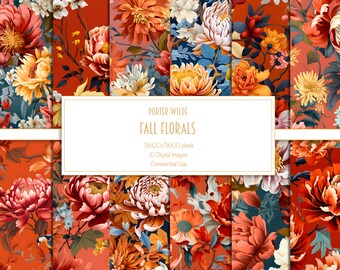 Papel digital Fall Florals, papel de álbum de recortes sin costuras, paquete de papel digital, decoupage, diario basura